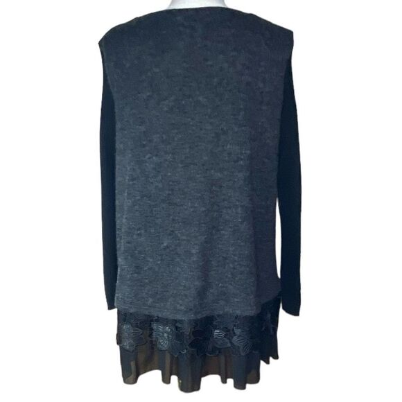 Women’s Sz Med Black Gray Layered Vegan Leather Mesh Multi Fabric Sweater Tunic - Picture 4 of 5